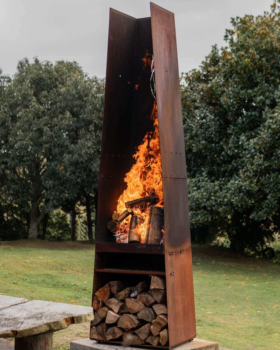 Flare Martello Outdoor fireplace up close